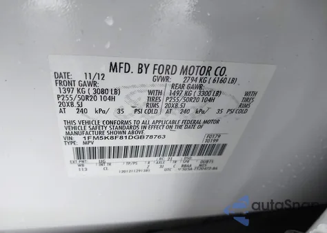 2013 Ford Explorer Limited z USA, uszkodzony, nr VIN 1FM5K8F81DGB78763